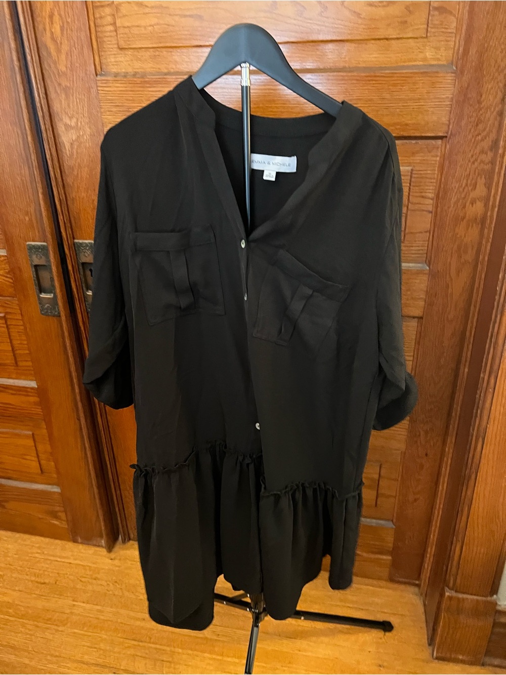 Emma & Michel 1x Black Women's Button-Front Tunic Top Dress